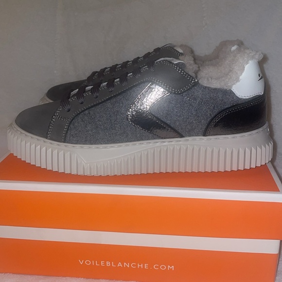 NWT VOILE BLANCHE LIPARI Charcoal Grey Fur Suede and Felt Sneakers - Picture 12 of 16